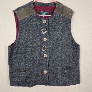 Vintage Moser Traditional German Wool Vest Edelweiss Buttons Womens 48